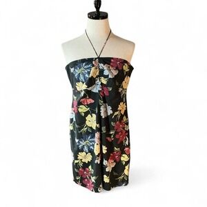 VTG Old Navy Floral Babydoll Halter Y2K Mini Dress Black Pink Yellow Size 16